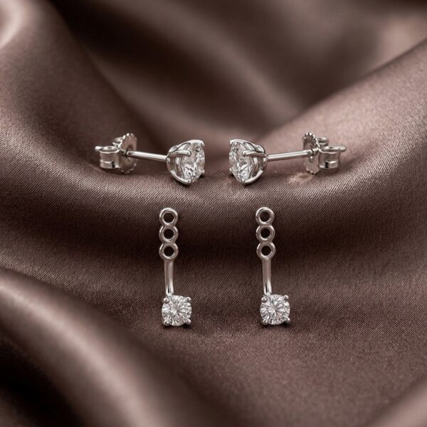 Double stone adjustable ear jacket stud earrings gold-tone - SunShoppers UK