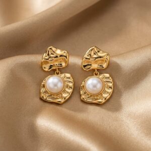 Gold Molten Stone Drop Earrings