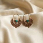 Boho Gold Filigree Turquoise Stone Hoop Earrings