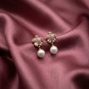Pearl & CZ Flower Stud Earrings