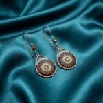 Boho Copper Filigree Mandala Teardrop Dangle Earrings