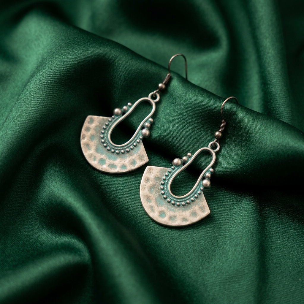Earring_on_satin_cloth_background_202605251659 (2) Vintage Boho Hammered Fan Drop Hook Earrings