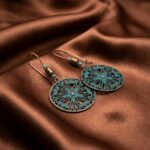 Teal Patina Filigree Round Mandala Dangle Earrings