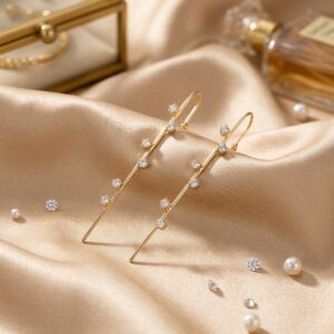 Gold CZ Scattered Long Bar Ear Cuff