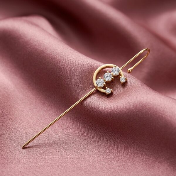 CZ crescent moon ear cuff worn - celestial styling example