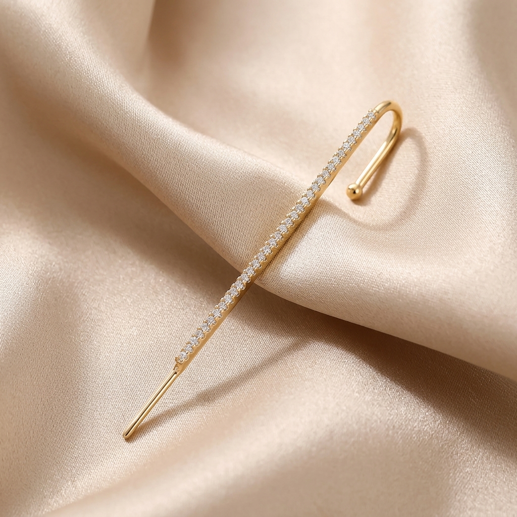 Earring_on_satin_cloth_background_202605251712 (1) Gold Pavé CZ Straight Bar Ear Cuff