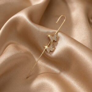 Gold CZ Double Butterfly Ear Cuff