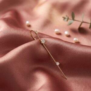 Gold CZ Triple Stone Ear Pin Wrap Cuff