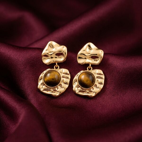 Gold Molten Stone Drop Earrings