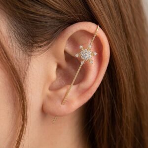 Gold CZ Snowflake Star Ear Cuff