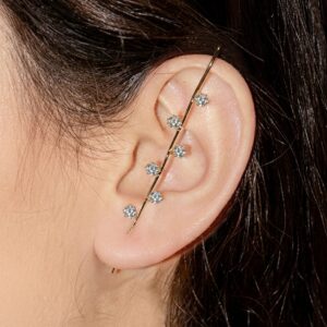 Gold CZ Scattered Long Bar Ear Cuff