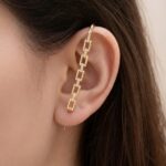 Gold CZ Rectangle Chain Ear Cuff