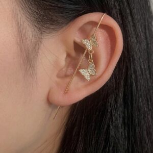 Gold CZ Double Butterfly Ear Cuff