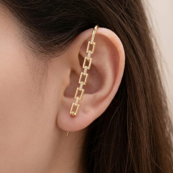 Gold CZ Rectangle Chain Ear Cuff