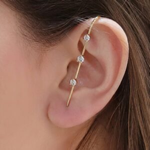 Gold CZ Triple Stone Ear Pin Wrap Cuff