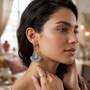 Vintage Boho Hammered Fan Drop Hook Earrings