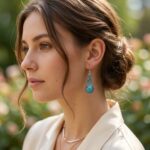 Vintage Silver Turquoise Stone Teardrop Hook Earrings