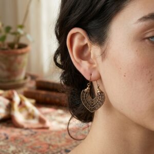 Antique Tribal Fan Scroll Hoop Earrings