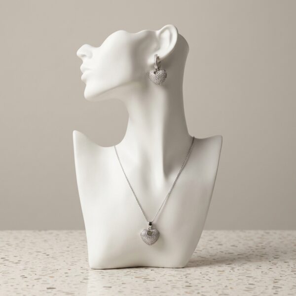 Silver Heart Pendant Necklace & Hoop Earrings Set