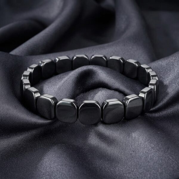 Square bead stretch bracelet natural hematite - SunShoppers UK