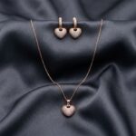 Rose Gold Heart Pendant Necklace & Hoop Earrings Set