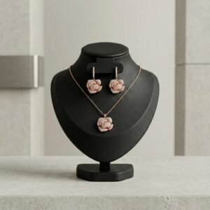 Rose Gold Geometric Flower Necklace & Earrings Set