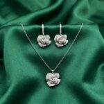Silver Geometric Flower Necklace & Earrings Set