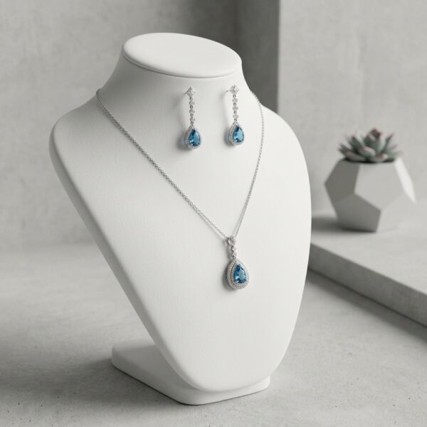 Light Blue Water Drop Necklace & Earrings Set