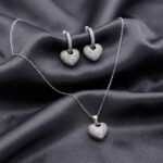 Silver Heart Pendant Necklace & Hoop Earrings Set