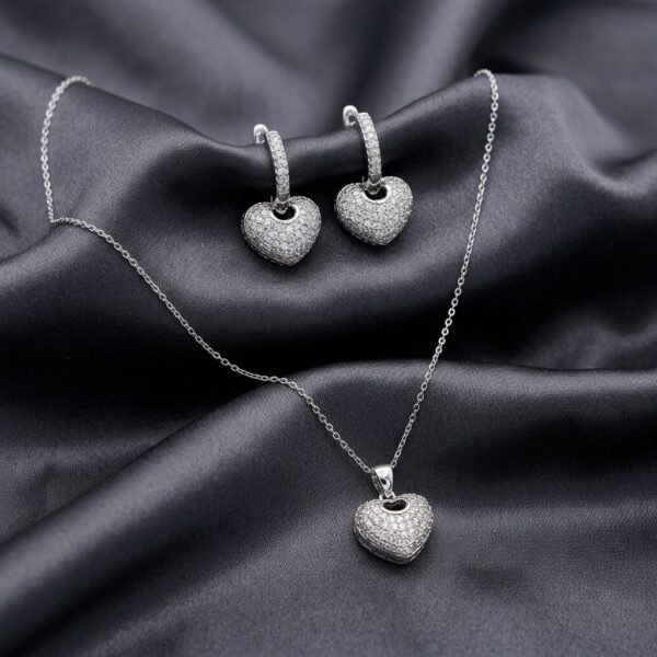 SSilver-tone CZ heart pendant necklace earring set - SunShoppers UK