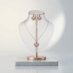 Rose Gold Heart Pendant Necklace & Hoop Earrings Set
