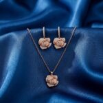 Rose Gold Geometric Flower Necklace & Earrings Set
