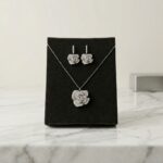 Silver Geometric Flower Necklace & Earrings Set