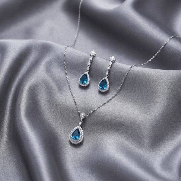 Light Blue Water Drop Necklace & Earrings Set