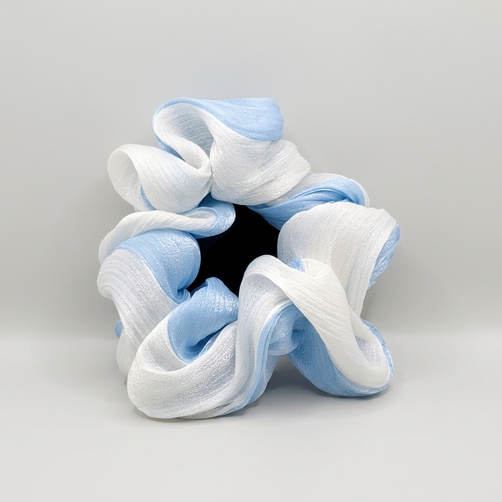 blue Blue and White Scrunchie Hair Band