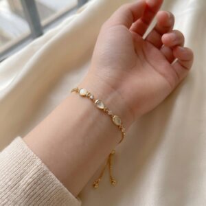 Gold Opal & CZ Infinity Link Adjustable Slider Bracelet