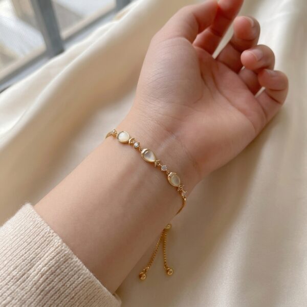 Gold Opal & CZ Infinity Link Adjustable Slider Bracelet