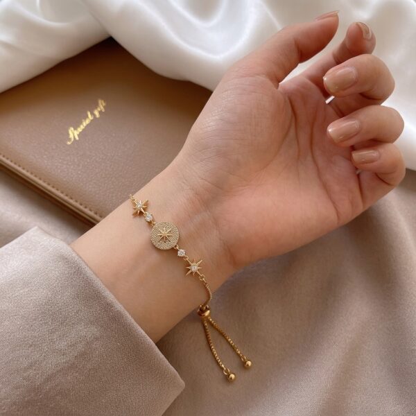 Gold CZ North Star Coin Adjustable Slider Bracelet
