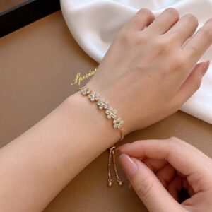 CZ Pavé Daisy Flower Chain Adjustable Slider Bracelet