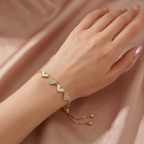 Gold Triple Heart Enamel & CZ Adjustable Slider Bracelet