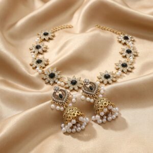 Crystal Sunflower Jhumka Necklace & Earring Set