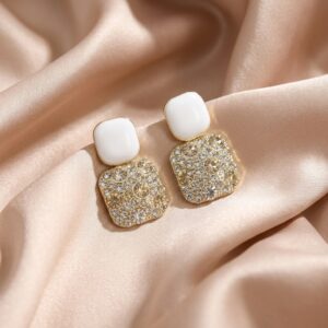 Crystal Pavé Square Drop Stud Earrings