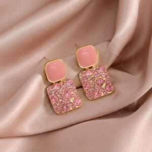 Crystal Pavé Square Drop Stud Earrings