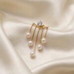 Gold CZ & Pearl Multi-Strand Tassel Drop Earrings