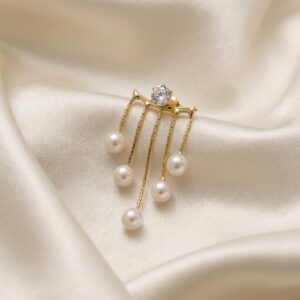 Gold CZ & Pearl Multi-Strand Tassel Drop Earrings