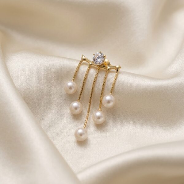 Gold CZ & Pearl Multi-Strand Tassel Drop Earrings