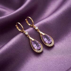 Gold CZ Teardrop Crystal Dangle Hook Earrings