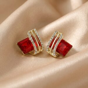 Gold Emerald Cut Crystal & CZ Stripe Stud Earrings