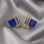 Gold Emerald Cut Crystal & CZ Stripe Stud Earrings