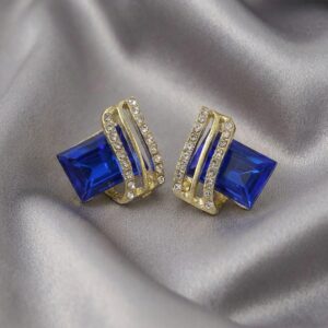Gold Emerald Cut Crystal & CZ Stripe Stud Earrings